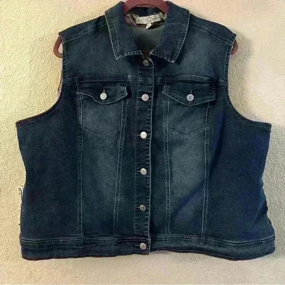 EST.1946 Denim southwestern print jean vests